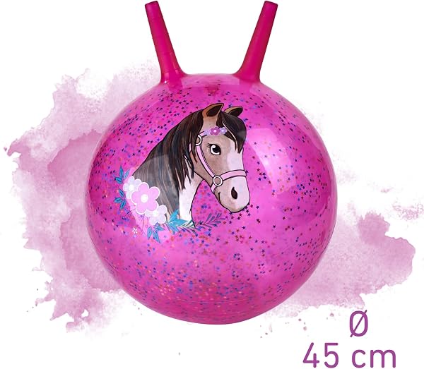 Moses. Glitzernder Pferde Hüpfball, funkelnder Sprungball für Pferdefreunde mit Sternchen-Konfetti Füllung, In-und Outdoor-Spielzeug für Kinder ab 4 Jahren, Pink mit Glitzer - 3
