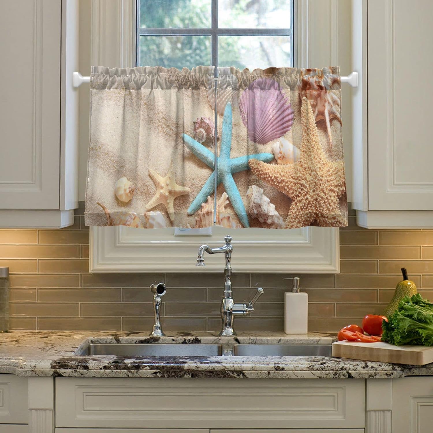 Vnurnrn Seashells Summer Beach Kitchen Curtains Bathroom Curtains Window Kitchen