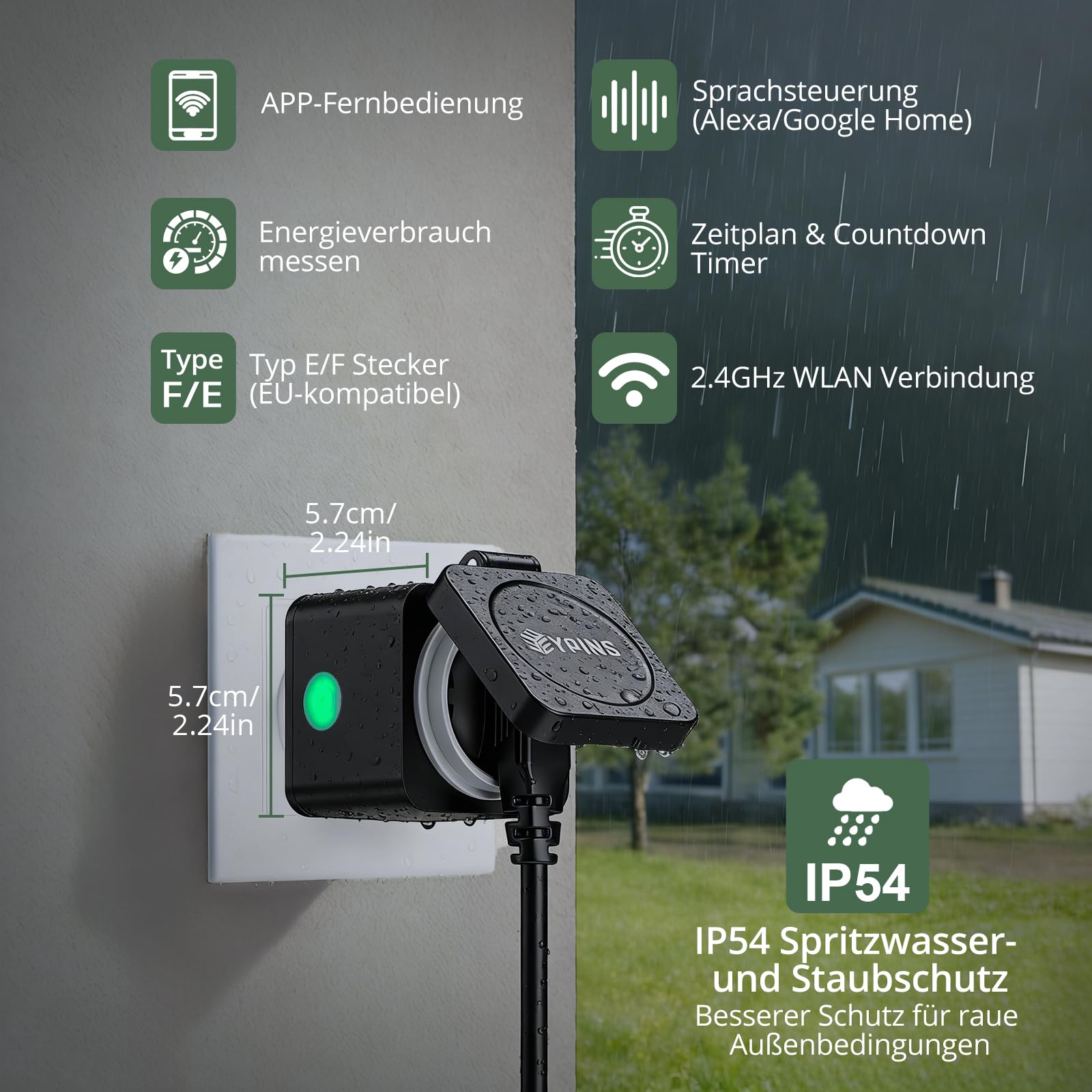EYPINS WLAN-Steckdose Outdoor IP54, Smart Außensteckdose 3680W/16A 4er-Pack