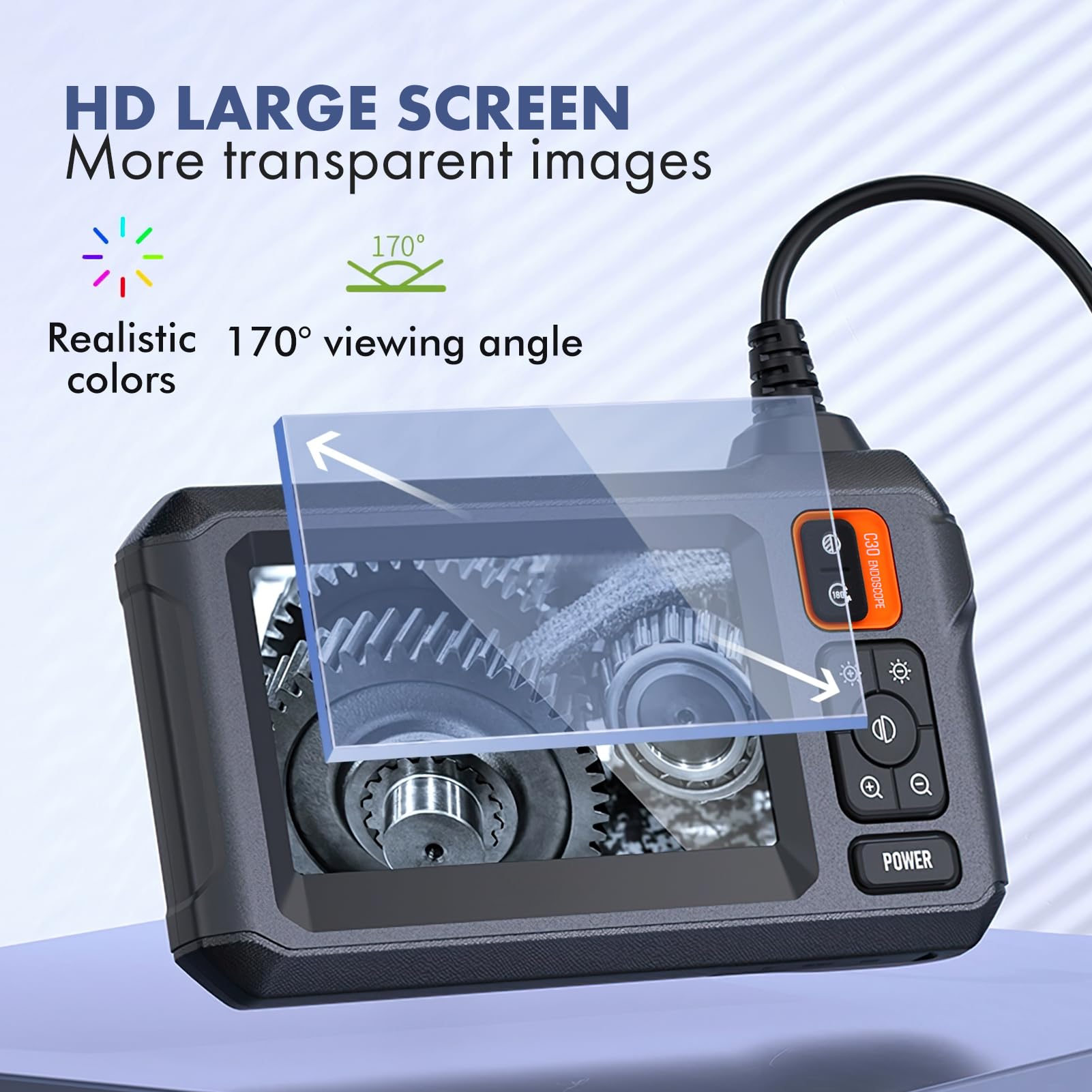 Endoskopkamera mit Bildschirm, 4.3 Zoll 1080P HD Inspektionskamera IP67 Wasserdicht, 5m Borescope mit LED Licht für Auto Rohr Motor Industrie