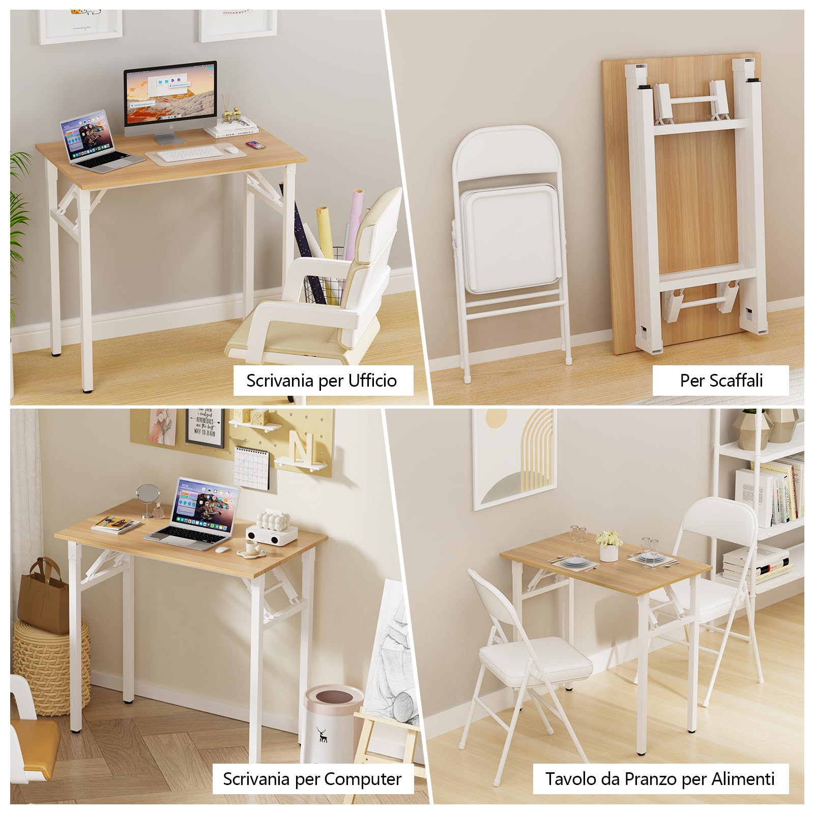 Scrivania Pieghevole Postazione di Lavoro per Ufficio, Tavolo da Scrivania Pieghevole per PC, Quercia Tavolo da Tavolo, Scrivania Ufficio Piccola, Tavolo da Lavoro 80x50x76cm