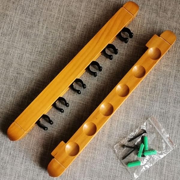 Honseadek Support mural en bois pour queues de billard, 6 emplacements à suspendre pour table de billard, accessoires de table de billard, noir (jaune) - 5