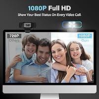 Vista 7 de NBPOWER Cámara web de transmisión 1080P 60FPS con micrófono y luz RGB de relleno, enfoque automático, funciona con computadora portátil/computadora