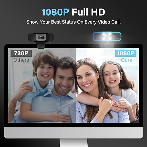 Miniatura 7 de NBPOWER Cámara de transmisión 1080P 60FPS, cámara Wbcam con micrófono y luz de relleno, enfoque automático, funciona con ZoomYouTubeWinsdowsMac