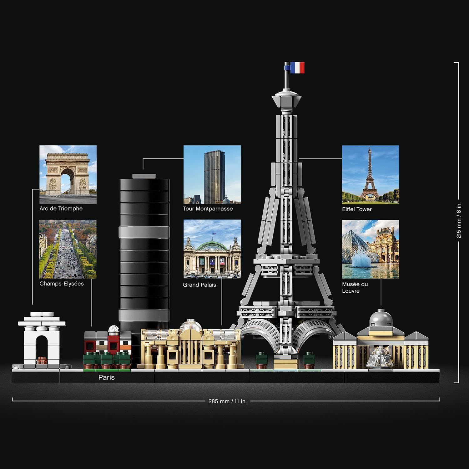 LEGO Architecture — Paryż, Panorama Miasta do Zbudowania, w tym: Wieża Eiffla, Łuk Triumfalny i Luwr, Dekoracje do Domu i Ozdoba do Biura, Pomysł na Kreatywny Prezent, 21044