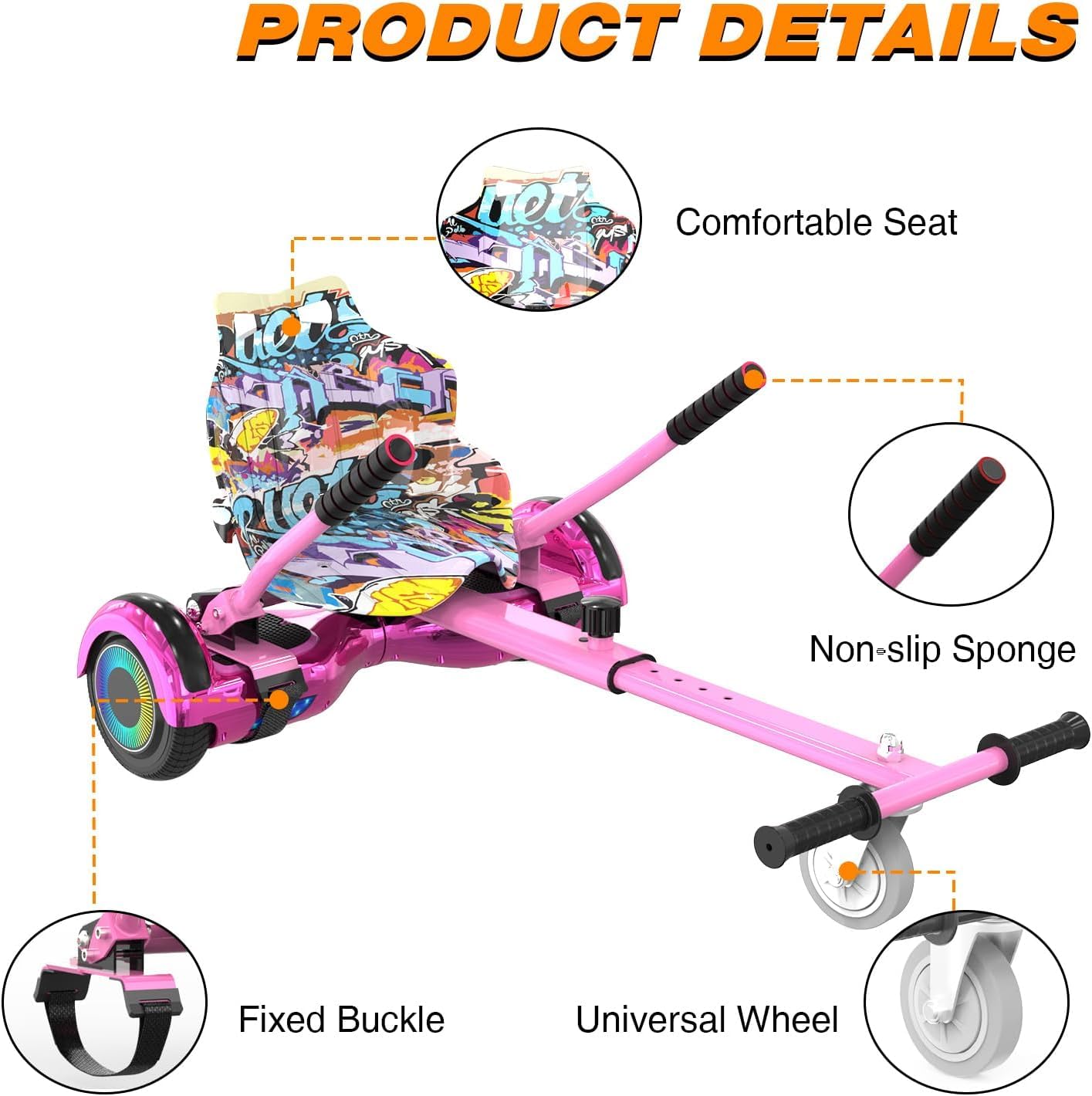 Hoverboards für Kinder, 6.5 Zoll Zweirad Selbstbalancierendes Hoverboards mit Go-Kart, mit LED-Leuchten, Bluetooth Lautsprecher für Jugendliche