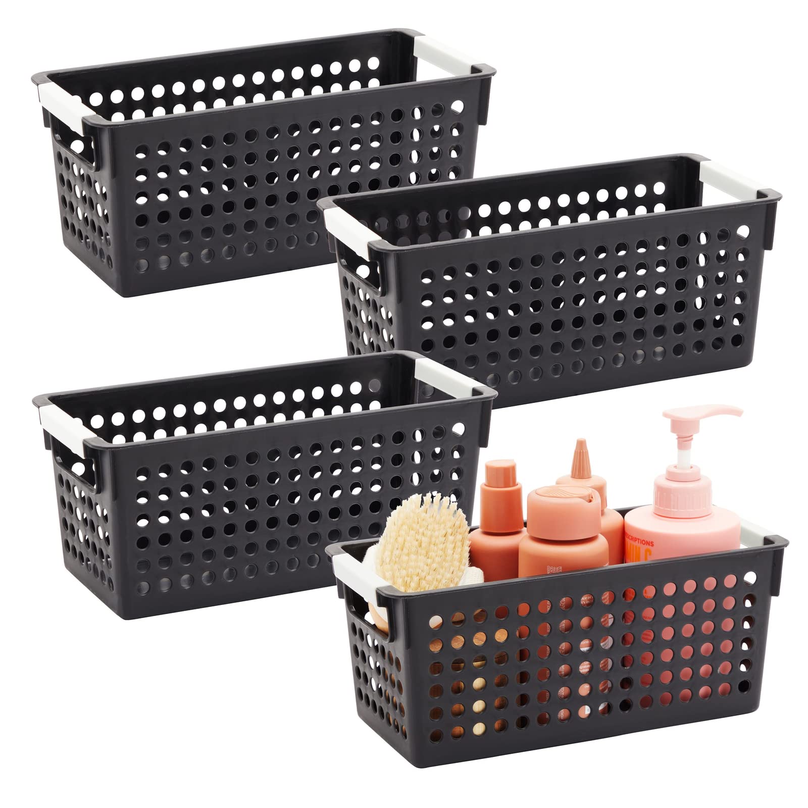 Panier en plastique noir lot de 4 pour résoudre le désordre des placards