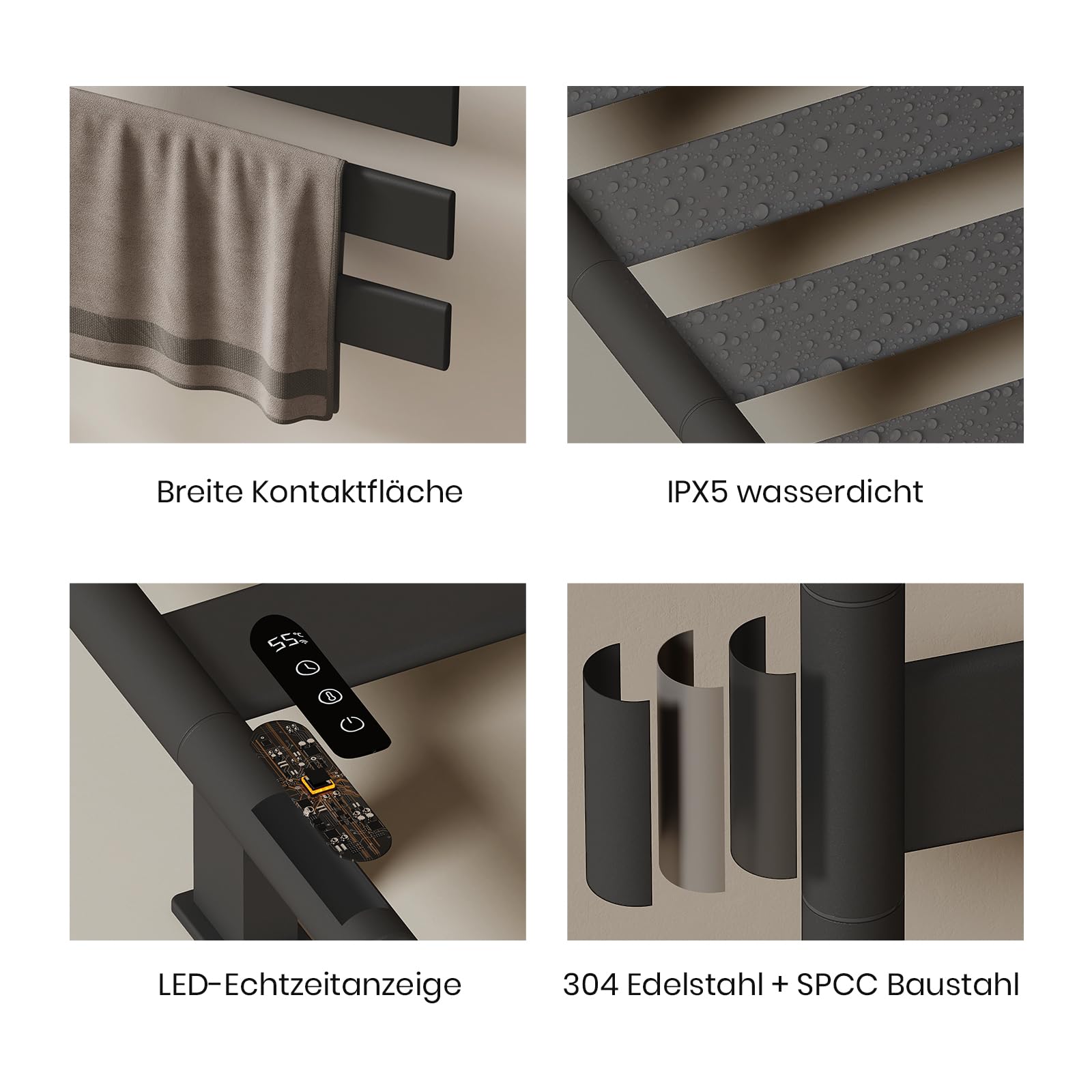 EMKE Radiador eléctrico para toallas, giratorio de 180 grados, calefactor de baño, eléctrico con rack, wifi, toallero, toallero, eléctrico, negro, 125