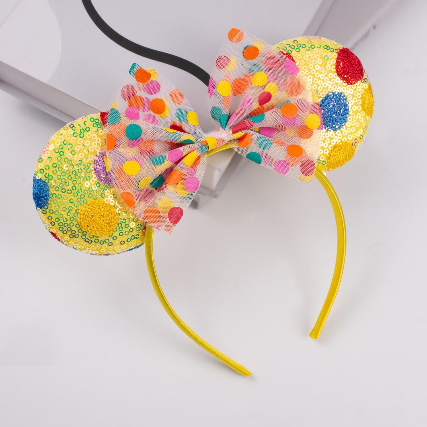 JIAHANG Mouse Ears Headband Hair Bow Headband, Chiffon Bow with Dots, Festival Decoration, Fashion Party Headwear for Teens Girls Women