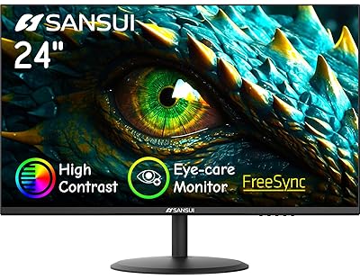 SANSUI Computer Monitor 24 inch Eye Care 1080P Display HDMI,VGA Ports with 178° Viewing Angle/Frame-Less/Tilt/VESA Compatible for Office and Home