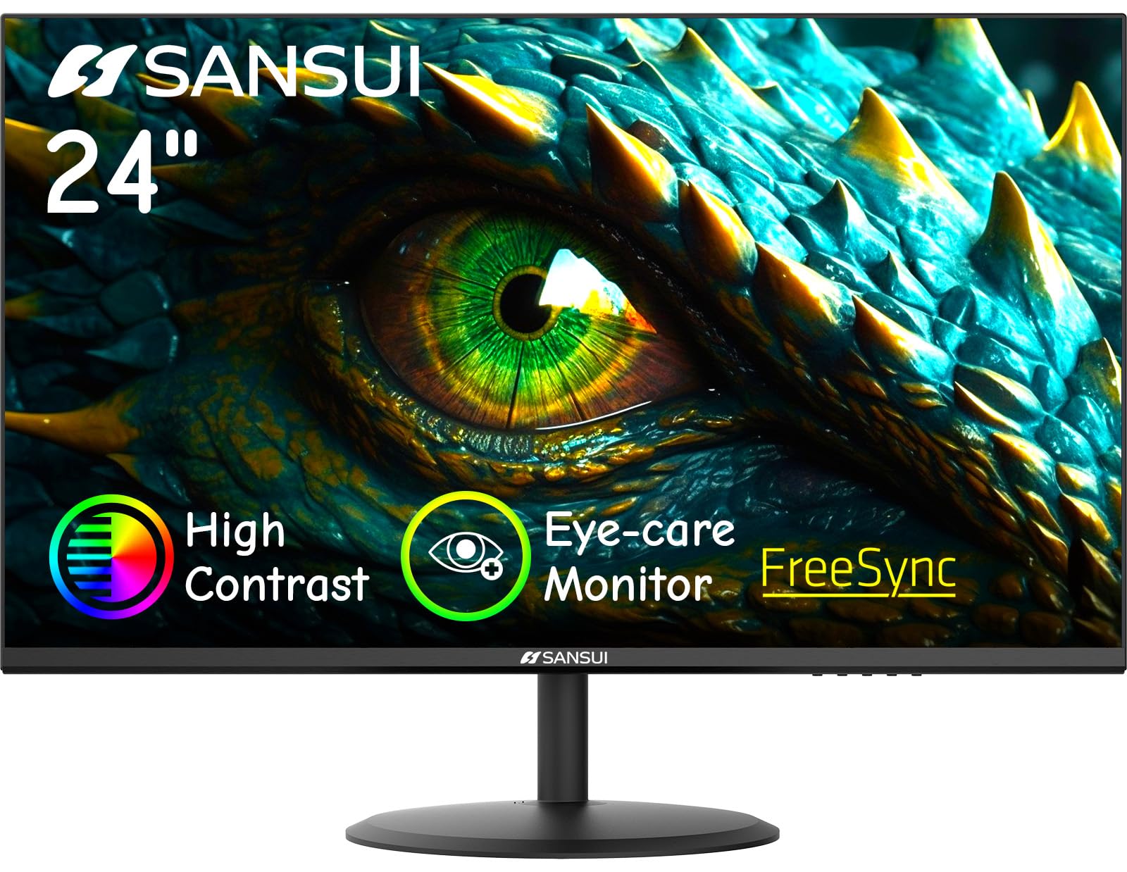 SANSUI Computer Monitor 24 inch IPS Eye Care 1080P Display HDMI,VGA Ports with 178° Viewing Angle/Frame-Less/Tilt/VESA Compatible for Office and Home (ES-24X5AL)