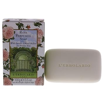 LErbolario Rose Perfumed Bar Soap - Enriched With All Natural Ingredients And Aromatic Fragrances - Cleanses And Moisturizes Skin - Long Lasting And Creates A Rich, Creamy Lather - 3.5 Oz