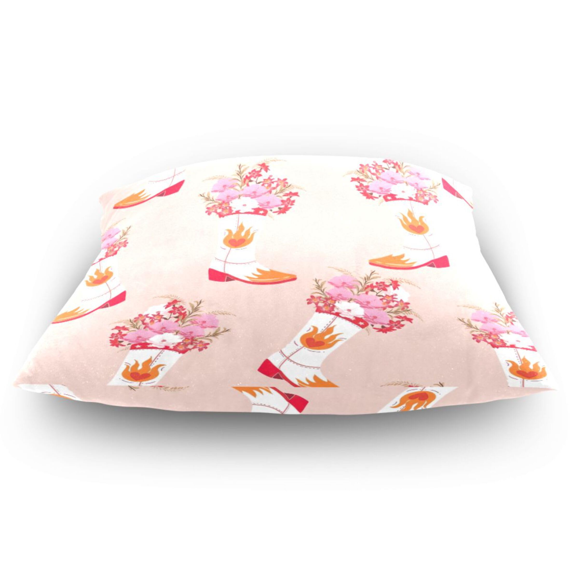 Federa Cuscino 45x45 Cm Western Rosa Con Stivali Da Cowgirl - Flanella Morbida Per Divano E Letto
