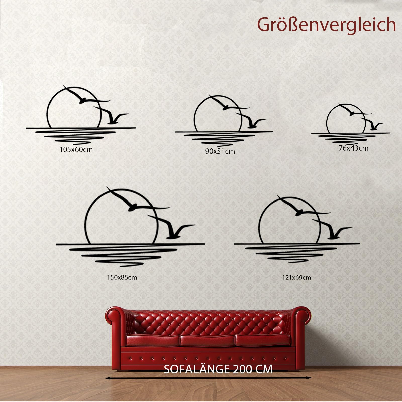 champracer Meer Sonne und Möwe Metall Wanddekoration, Sonnenaufgang Wandkunst,Wandbehang,Gartendekoration, Heimdekoration, Vogelkunst, Bettdekoration, Sonnenuntergang Dekoration (105x60 cm,weiß)
