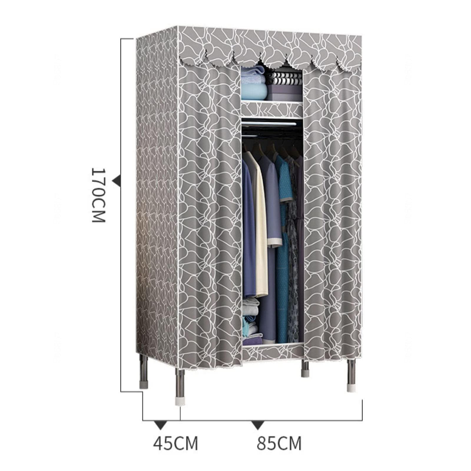 Kleiderschrank Tragbarer Kleiderschrank aus Segeltuch, Einzel-Kleiderschrank, Aufbewahrungsorganisator, Stoffgarderobe mit Kleiderstange, Regalen, Stoffbezug,B-85x45x170cm