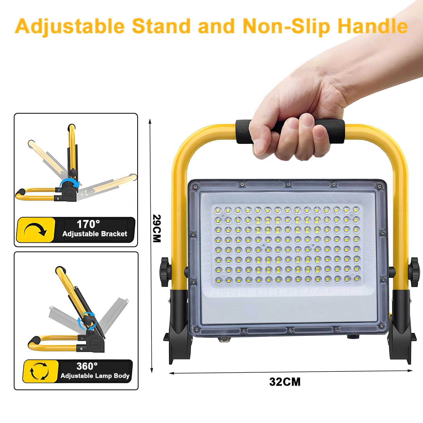 100W Foco de Trabajo LED, Foco LED Portátil con Enchufe, 10000LM Luz Portátil para Talleres, Obras y Garajes, Resistente al Agua IP66 con 2M Cable, 6500K