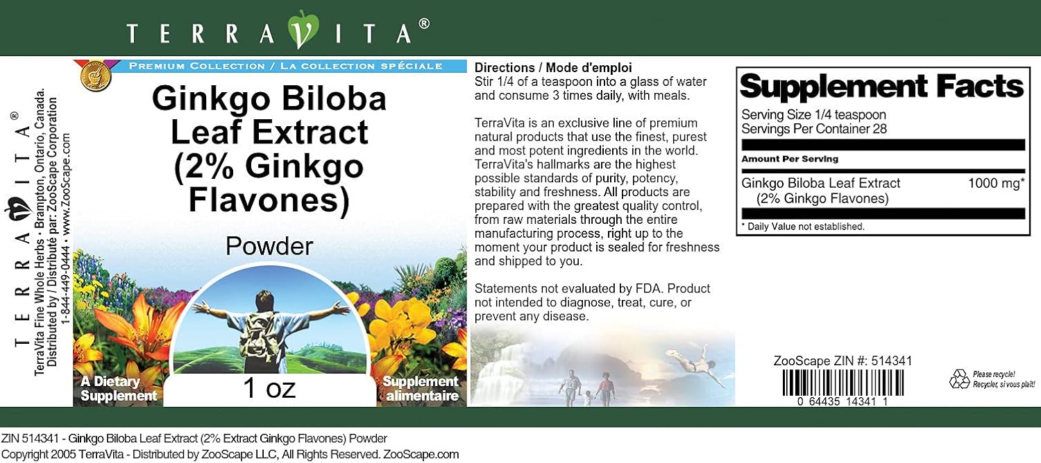 Ginkgo Biloba Leaf Extract (2% Ginkgo Flavones) Powder (1 oz, ZIN: 514341) - 3 Pack