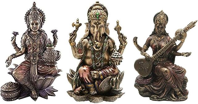 Set of 3 Lakshmi Ganesha Saraswati Idol Religious Laxmi Ganesh Statue Murti Puja Gift