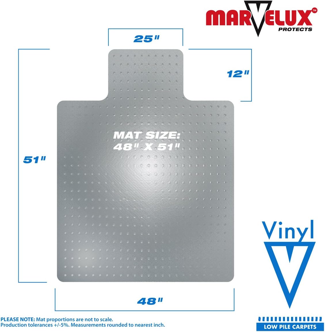 Marvelux Large Office Chair Mat for Low Pile Carpets 48" x 51” Clear Vinyl Protector Mat for Chairs Under Desks, Rectangular with Lip, PVC Carpeted Floor Mat for Computer Desk Chairs