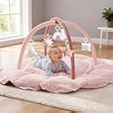 5-in-1 Thick & Plush Baby Play Gym, Baby Play Mats for Floor, Tummy Time Mat with 6 Toys, Convertible Stage-Based Developmental from Babies to Toddlers, Ball Pit, Pink