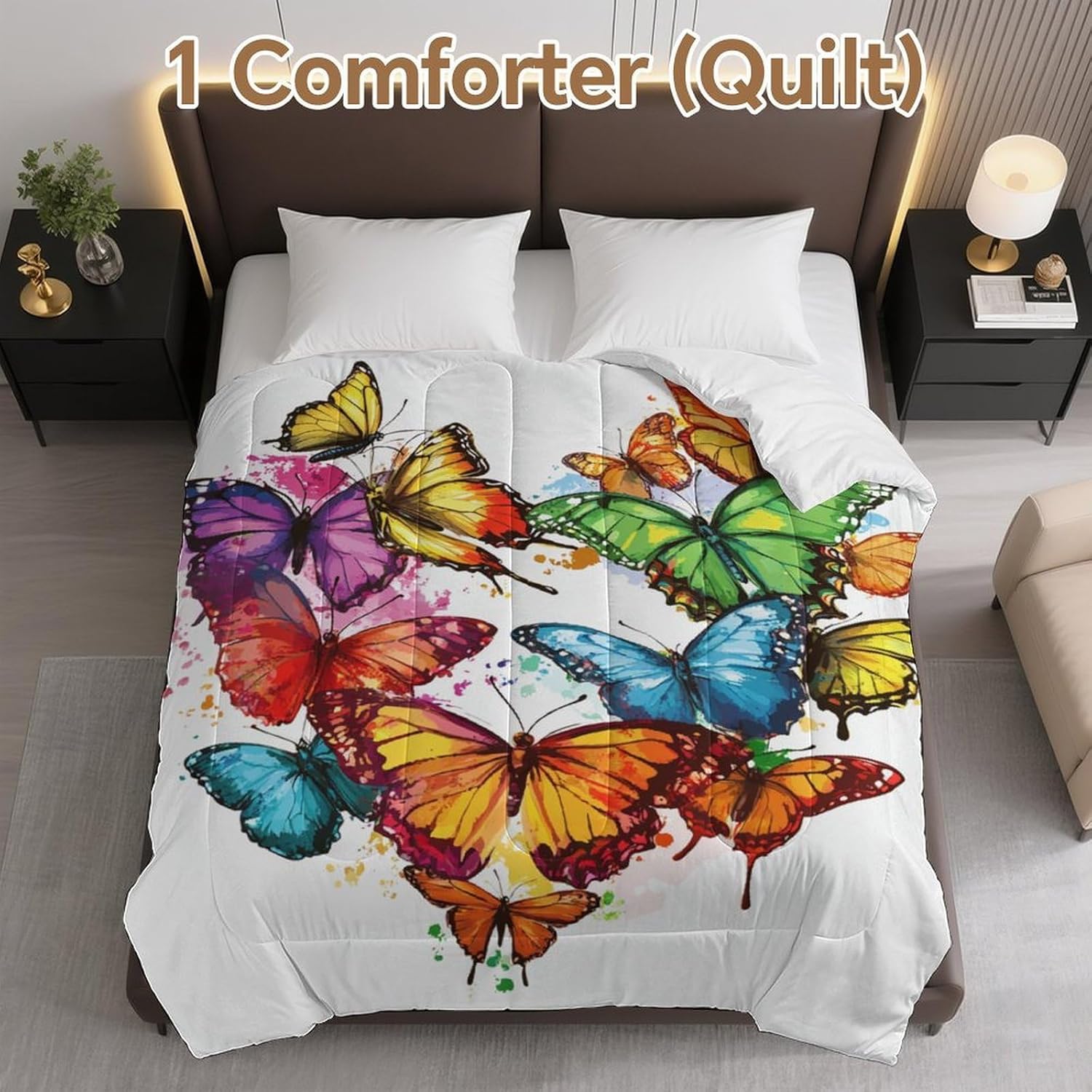 Colorful Butterflies Comforter Bedding Heavy Bed Blanket Soft Warm Fluffy All Seasons Only Quilt 203x229cm