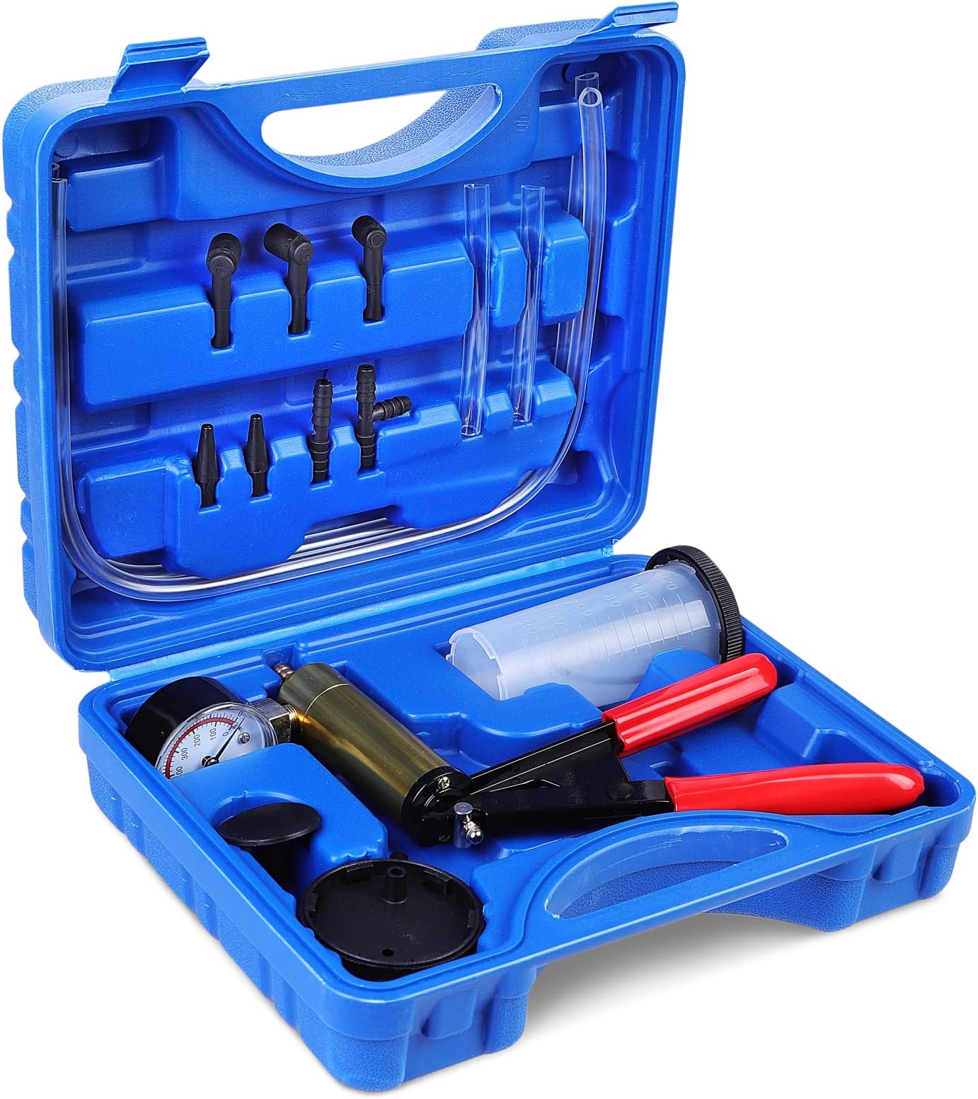HSEAMALL Brake Bleeder Kit,Hand Held Vacuum Pump Tester Set,Car Brake Bleeding Kit,Brake Fluid Bleeder Tools,with Vacuum Gauge Adapter for Automotive Motorbike Motorcycle,Blue Box