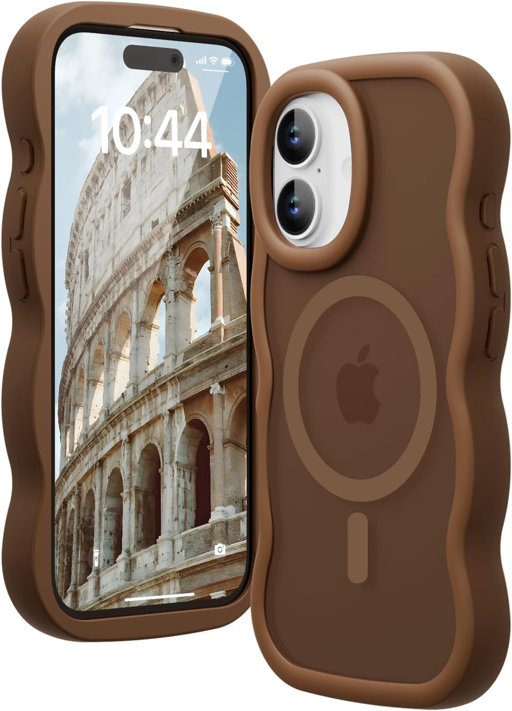 Magnetic for iPhone 16 Case, Compatible with Magsafe Wavy Frame Cute Design Translucent Matte Hard Back Silicone Bumper Shockproof Protective Phone Case for iPhone 16 Women Girls, Brown