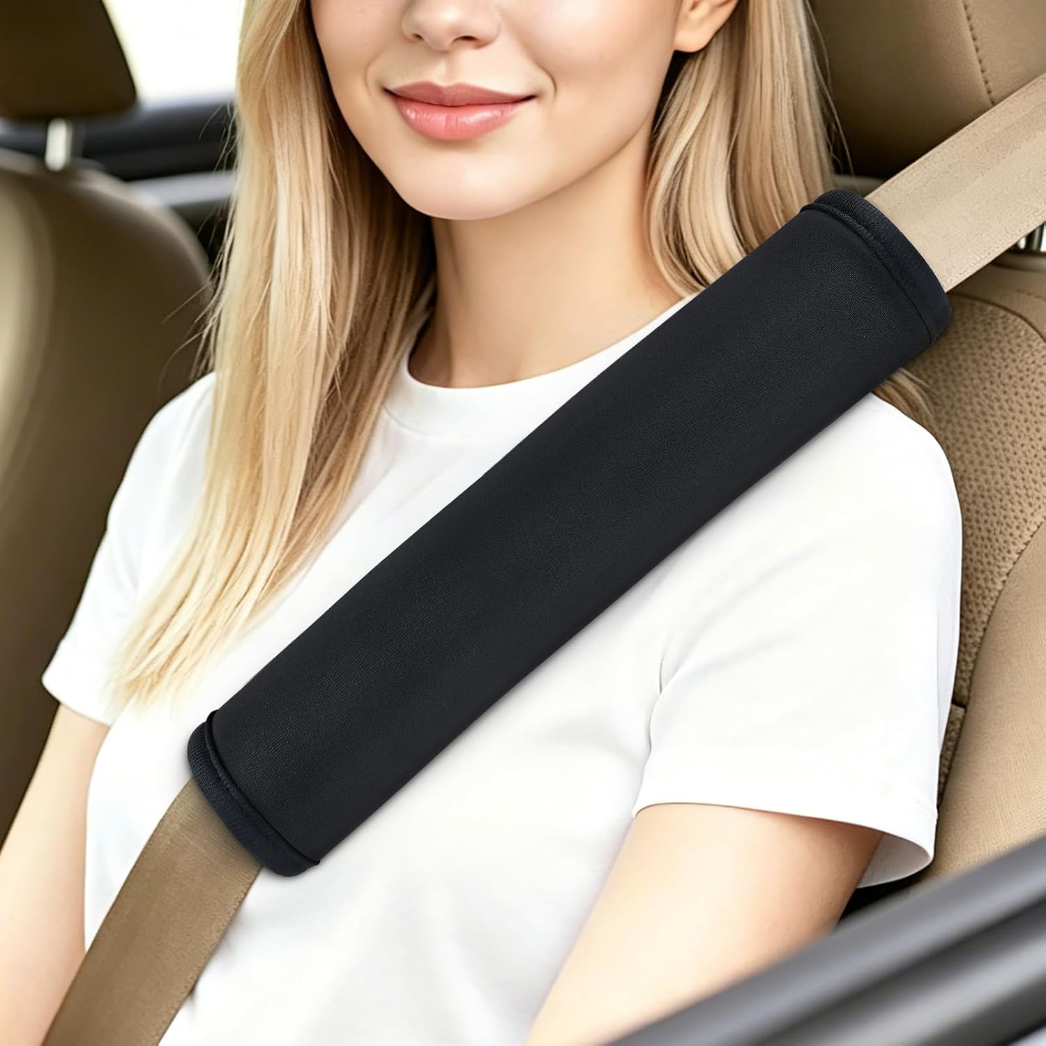 Extra Long Car Seat Belt Cover 2 Pack, 13 inch Waterproof Neoprene Seatbelt Shoulder Pad for Comfort, Soft Seat Belt Strap Cushion Protectors for Adults Kids, Machine Washable, Black