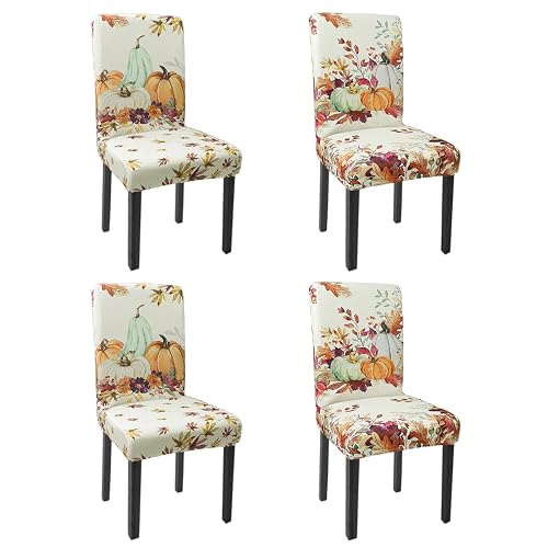 Fall Chair Covers Set of 4 Pumpkin Maple Leaves Stretch