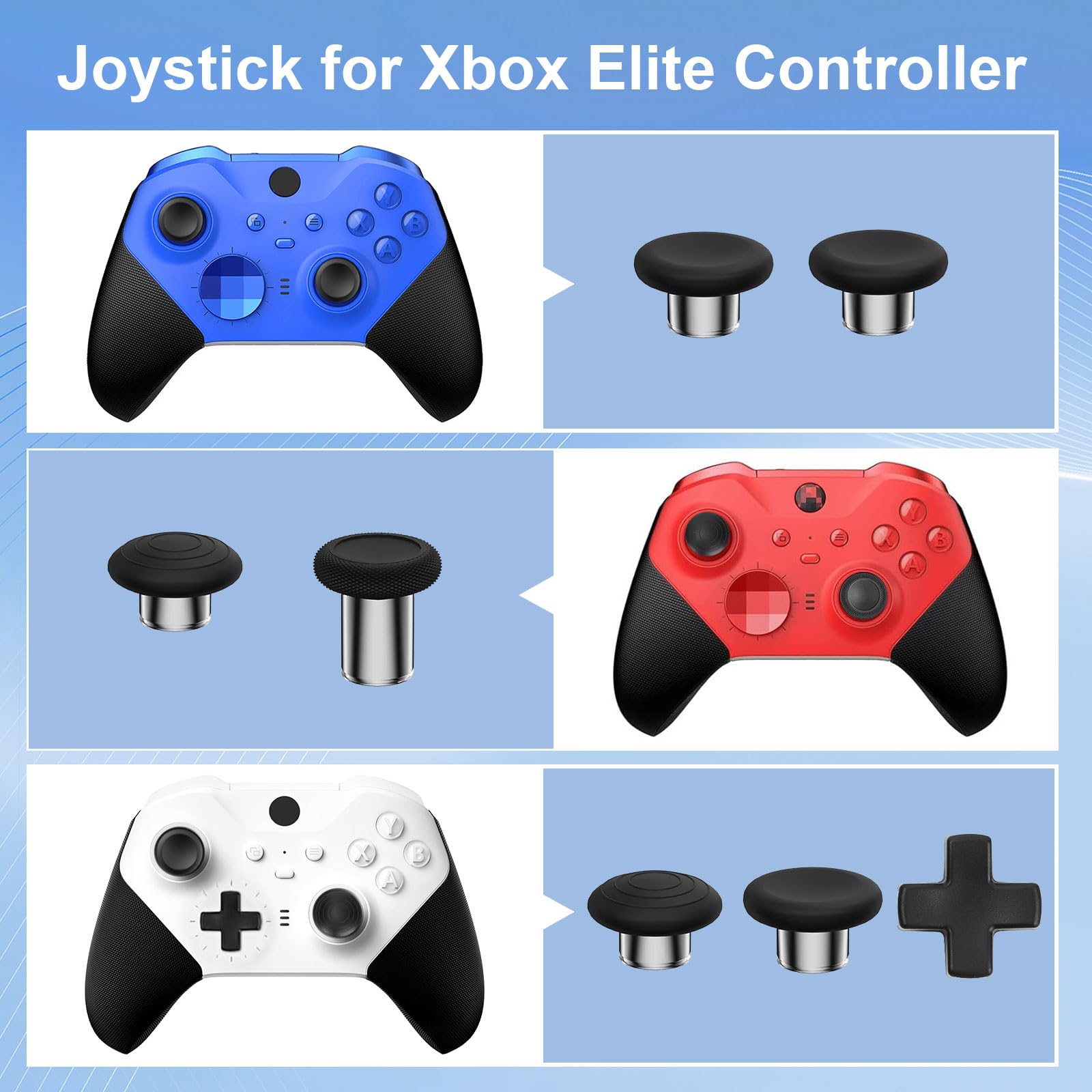 Palillos de metal para Xbox One Elite Series 2, accesorios de control con 6 joysticks, 4 palas, 2 D-Pads, 1 herramienta de ajuste (negro)
