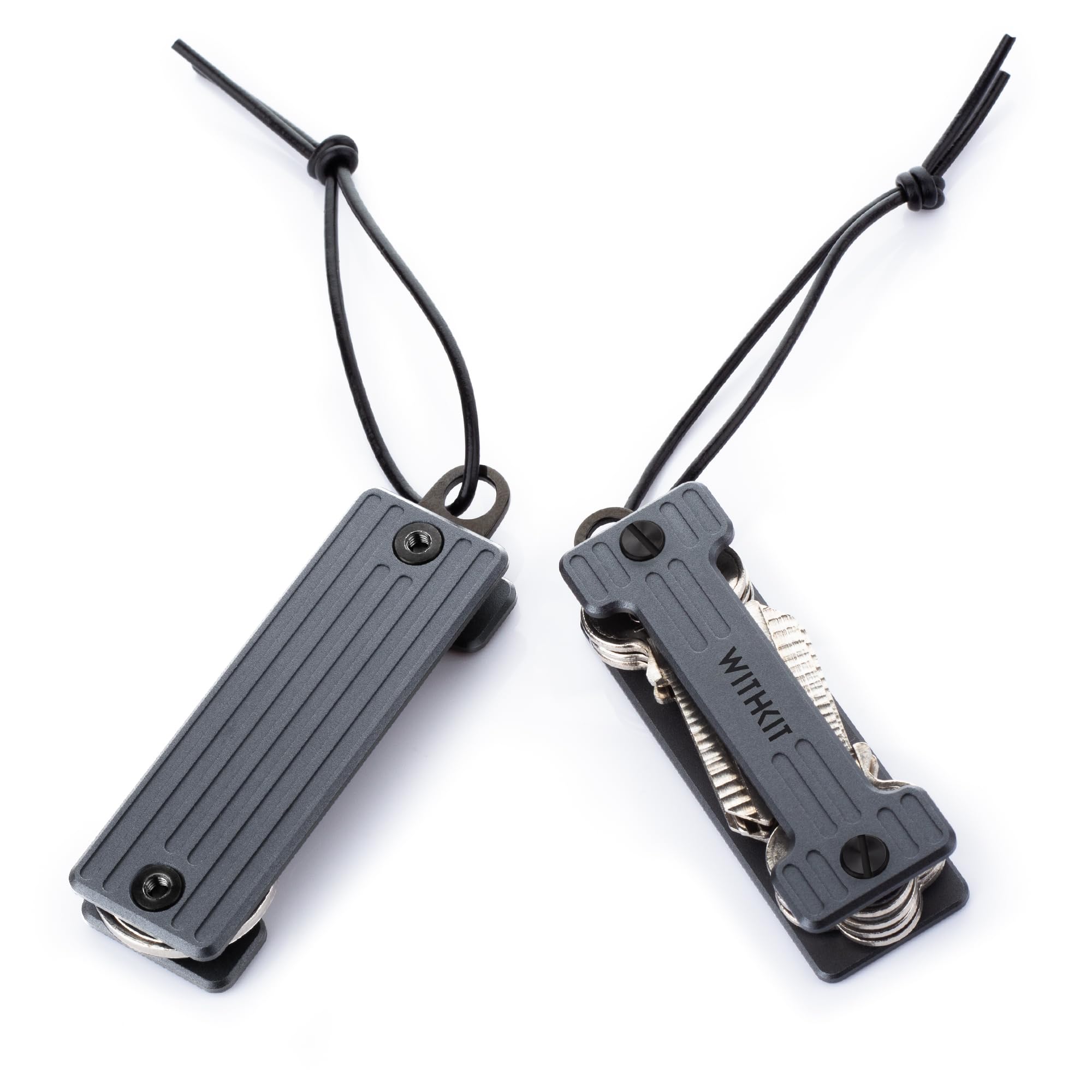 Compact Key Holder - Minimalist Keychain Organizer - EDC Key Carrier Leather Lanyard - Aluminium Key holder