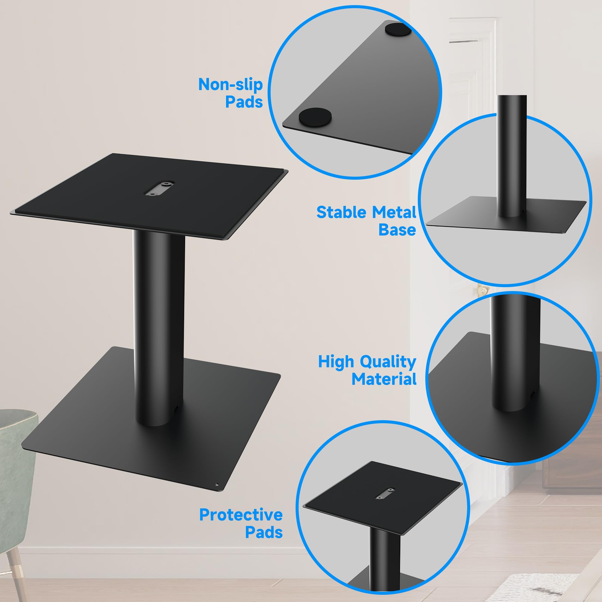 suptek Statyw pod głośnik biurkowy z tacką 21 x 24 cm, wysokość 256 mm, idealny do kina domowego i biura, maks. obciążenie 20 kg, opakowanie 2 szt., czarny SDM003LB