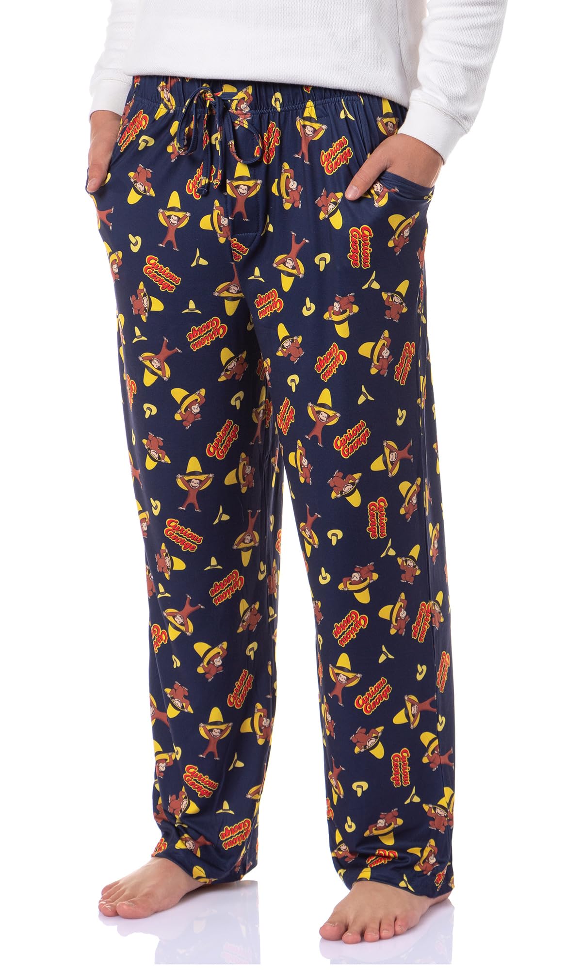 INTIMO Curious George Men's Yellow Hat Sleep Tossed Print Pajama Pants For Adults