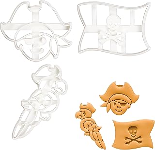 Set of 3 Pirate theme cookie cutters (Designs: Pirate Flag, Pirate Boy and Parrot), 3 pieces - Bakerlogy