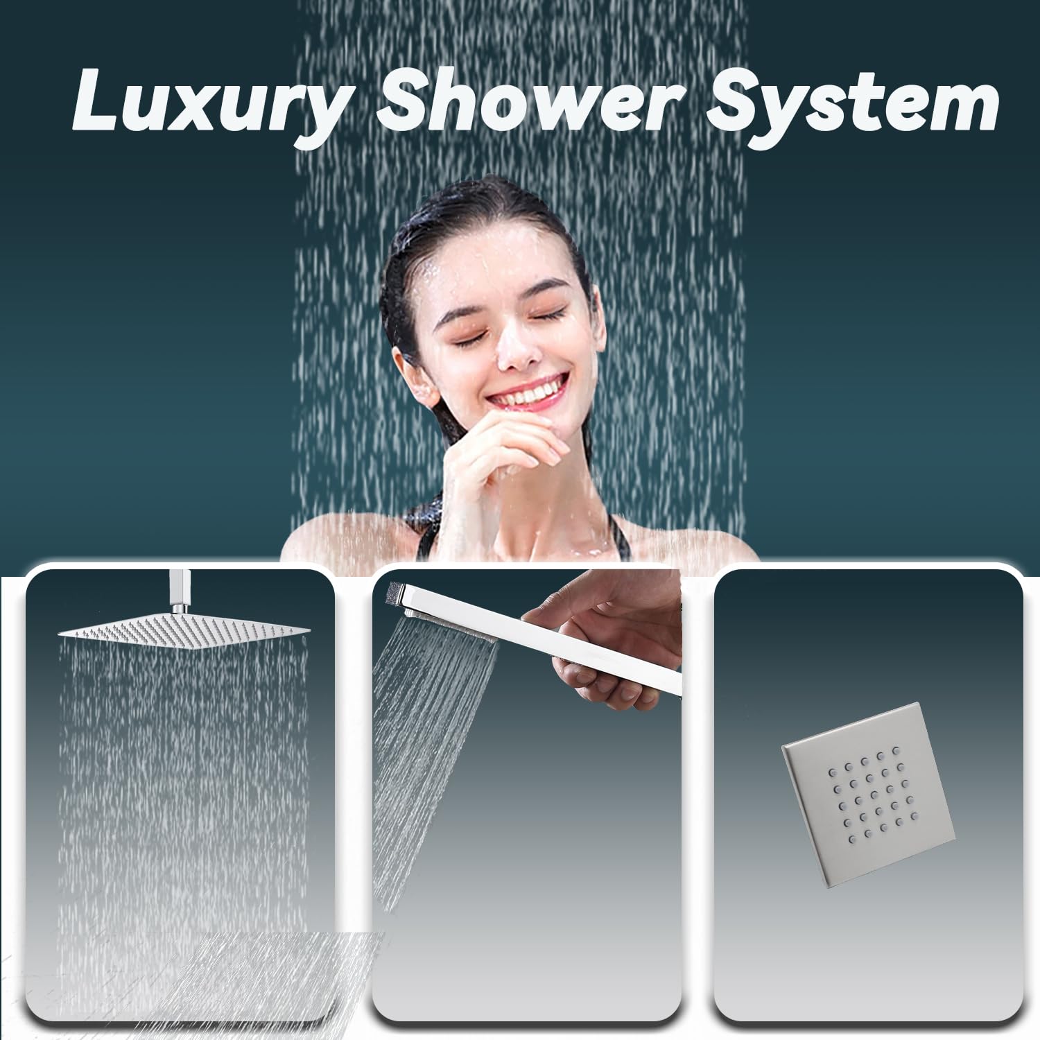 NPYSVSSS Thermostat Duschsystem – Mit Decken-Regendusche 40,6x81,3cm, Handbrause & Körperdüsen
