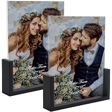 PETAFLOP 8x10 Picture Frame Set of 2, Black Rustic Wooden Photo Frames 8 by 10 Inch with HD Glass, U Shaped Double Sided Menu Holder Sign Card Stand for Tabletop Display
