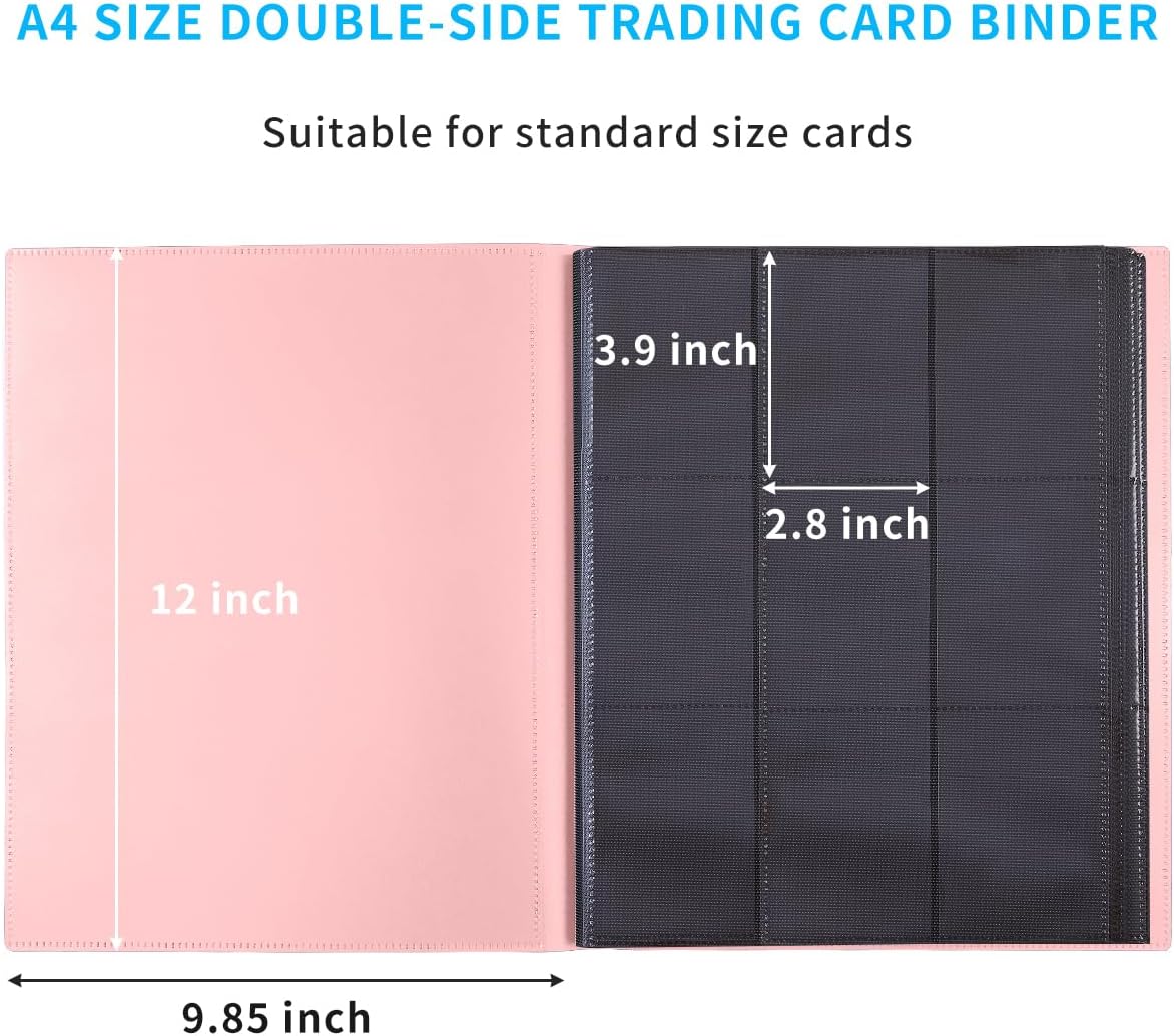 Card Binder, 360 Pockets Upgraded Trading Card Binders, Cards Collection Binder 9 Pocket, Side Loading Yugioh Binder Book Holder for MTG, TCG, Sport, Football, Baseball Collector Cards - Pink