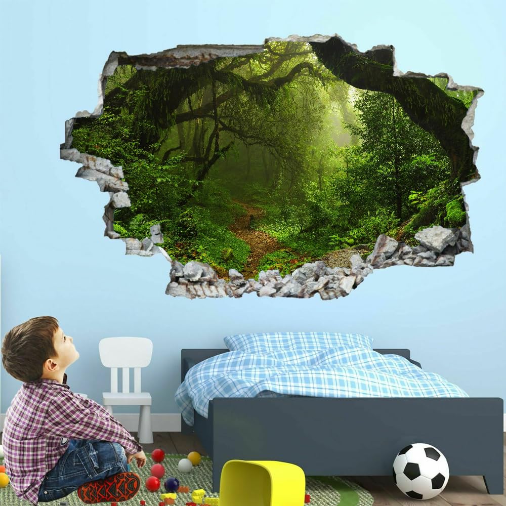 3D Wandtattoo Wanddurchbruch Wandaufkleber, Waldbaum Wandsticker Wanddeko Wandbilder, Natürliche Landschaft Wandaufkleber Für Wohnzimmer Schlafzimmer Badezimmer Flur Küche Möbel Aufkleber