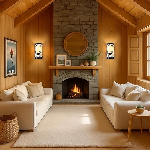 Miniatura 2 de Juego de dos apliques de pared, apliques de pared rústicos de pergamino blanco crema de ciervo, aplique de pared negro de granja, lámparas de pared