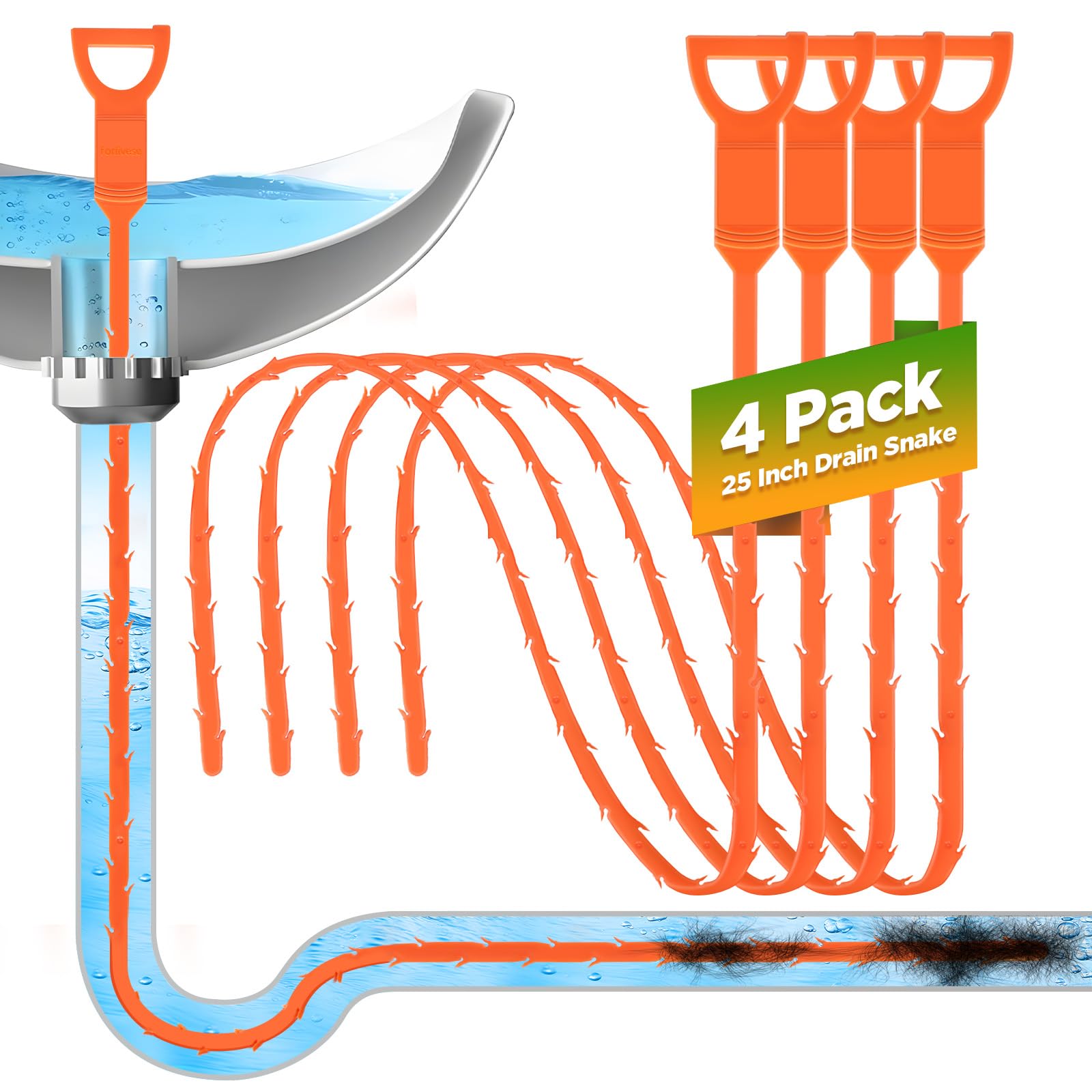 Forlivese 4 Pack 25 Inch Drain Snake,Drain Clog Remover