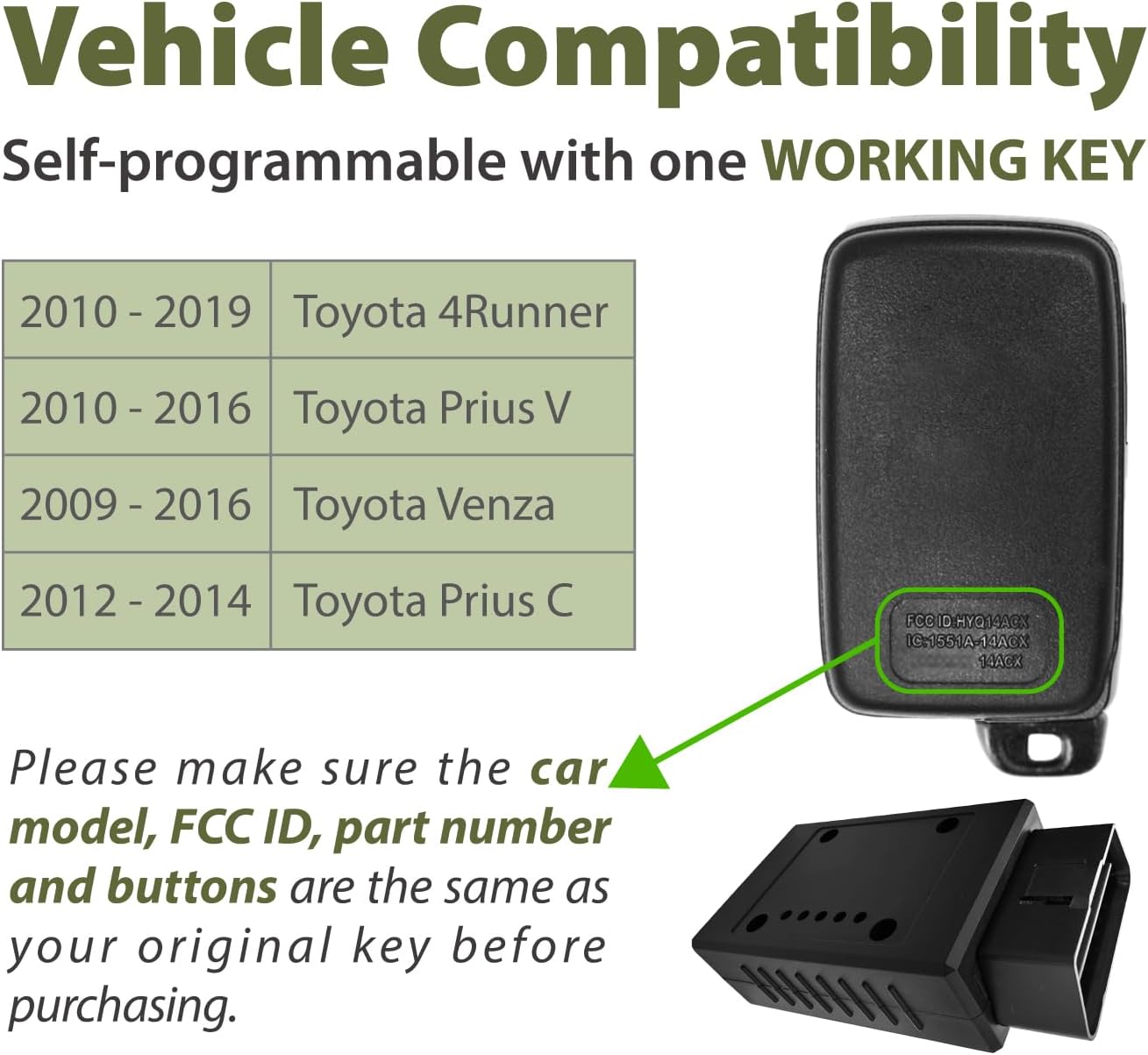 Smart Key Fob Replacement for 2009 2010 2011 2012 2013 2014 2015 2016 2017 2018 2019 Toyota 4Runner Prius V C Venza 271451-5290 HYQ14ACX Keyless Entry 4 Buttons 315MHz image 2
