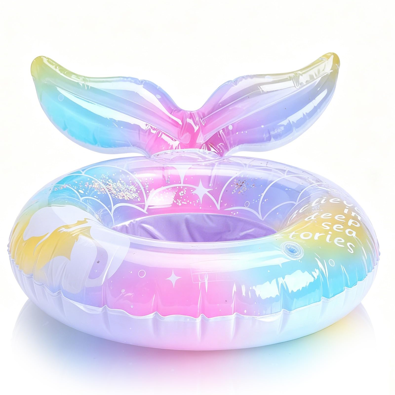 Iridescent Mermaid Baby Swimming Float Inflatable Baby Pool Float for Baby Girls 6-36 Months,Baby Swimming Ring with Safety Seat Handle,Kids Rubber Ring Pool Float for Toddlers Infant Girls 1-3 Years