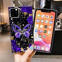 Vista 3 de Funda cuadrada de lujo para 12 Pro Max, funda de rosa mariposa morada compatible con iPhone 12 Pro Max, elegante funda de protección suave contra