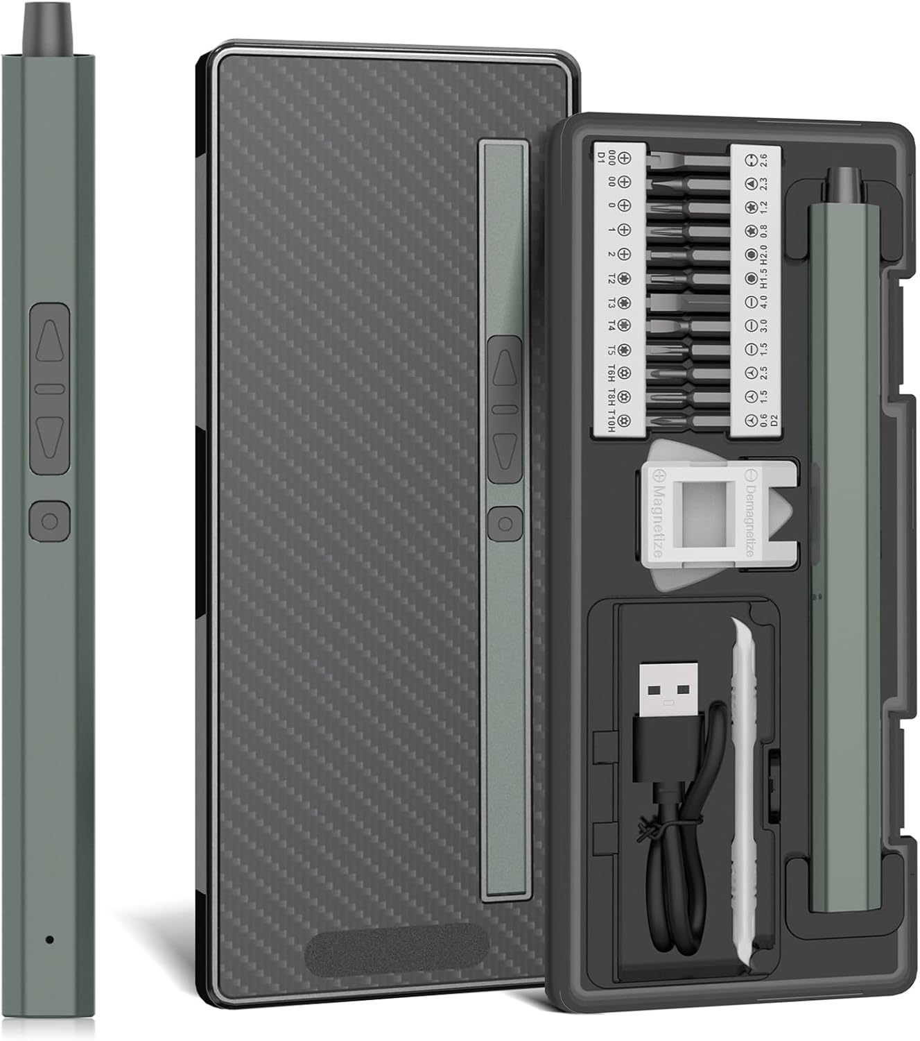 LMQ Mini Electric Screwdriver Set,30 in 1 Small Electric Screwdriver Cordless 24 Magnetic Bits,Dual-speed Adjustment,3 LED Lights, Mini Power Screwdriver Repair Tool Kit,for Phone Camera Watch Laptop