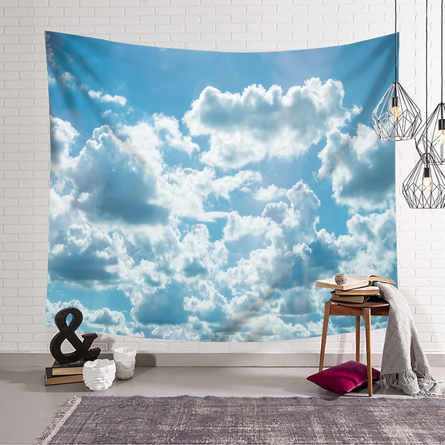 PUOJIEAT Gobelin ścienny biała chmura wiszące na ścianie błękitne niebo 3D gobeliny dekoracje ścienne tkanina z mikrofibry do domu salon sypialnia 240x260 cm 1200-GT