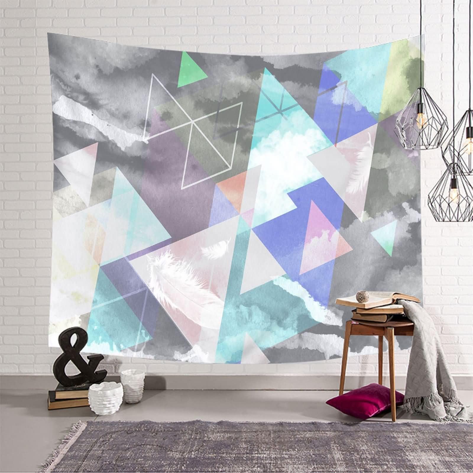 Homxi Tapiz Pared Sofá 350 x 256 CM,Tapiz para Sofa Poliéster Patrón de Triángulo Geométrico Tapices Cama Gris Azul