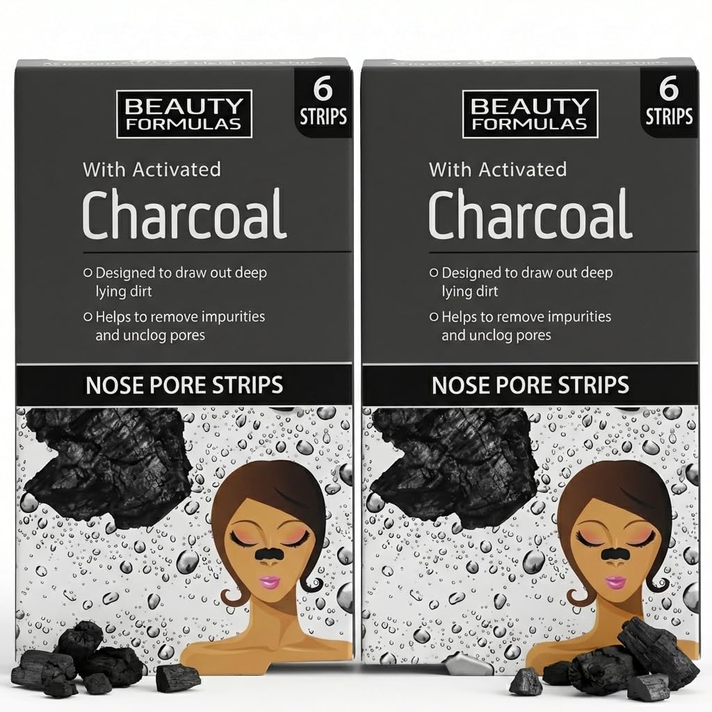 Beauty Charcoal Nose Pore Strips 12 Count - Blackhead Remover Strips for Deep Cleansing - Pore Strips for Nose - Unclogs Pores (2 Packs of 6 Strips)
