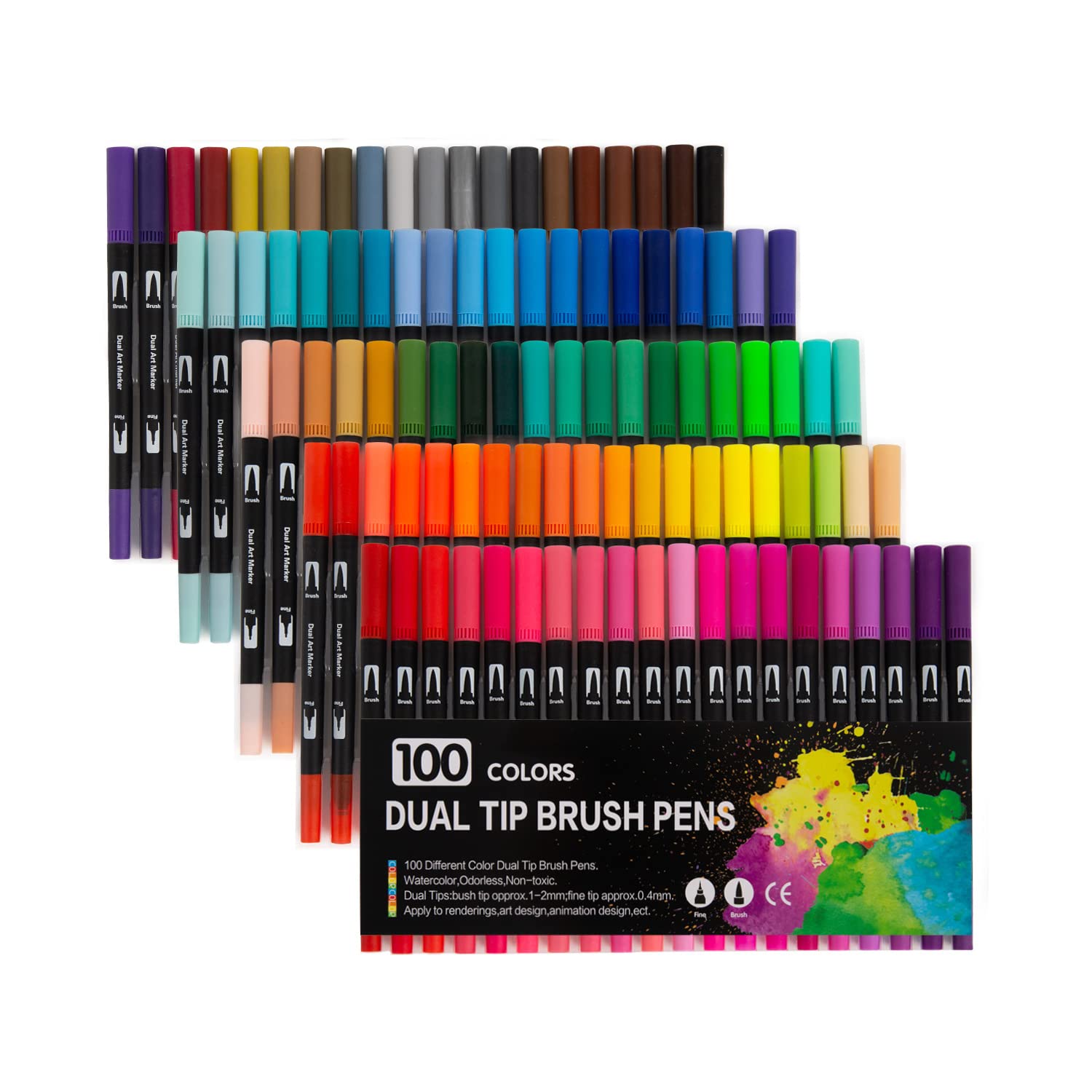 Sunnyrobby Dual Tip Colouring Pens 100 Colours Art Watercolour Brush Pens Tip and Fine Tip for Colouring Books Sketching Drawing Painting