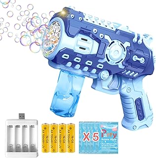 Children's Bubble Gun with 5 x Soap Bubbles Liquid Refill Bottle Rechargeable Battery Bubble Toy Garden Toy for Children