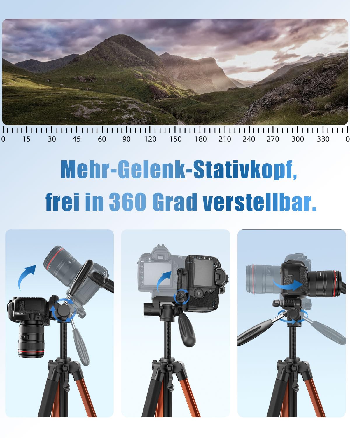 POLAM-FOTO Kamera stativ, 188 cm, Reisestativ mit Tragetasche, mit Handyhalterung, Aluminium, für Mirrorless Camera/DSLR/Handy/Camcorder, robuster Ständer,（Gewicht 1,27 kg, Tragkraft 3,99 kg） Orange